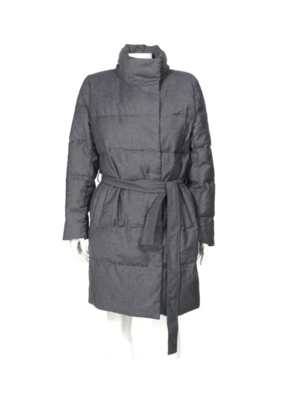 THEORY Gray Wool Quilted Down Fill Coat Jacket Snap Closure Belted size M /905